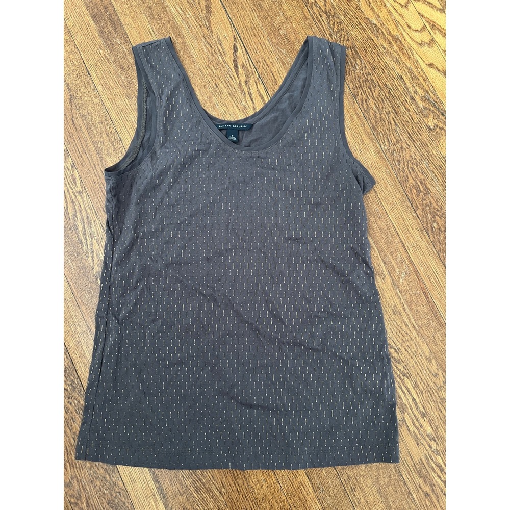 Banana Republic Womens Charcoal Gray Gold Metallic Dash Scoop Neck Tank Top S